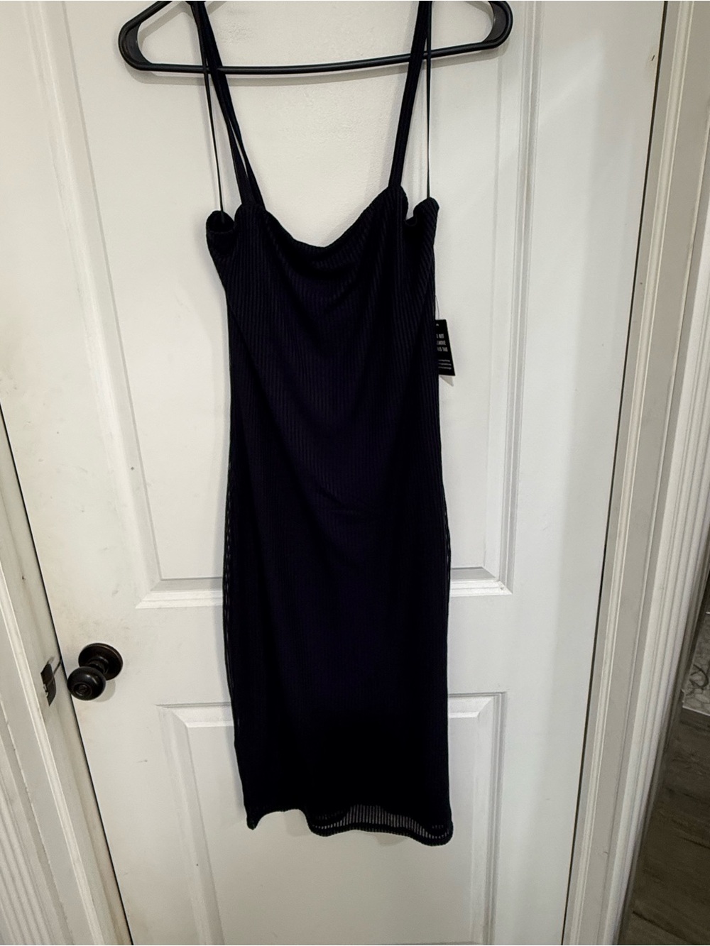 Express Navy Ribbed Lined Maxi Slip Dress with Spaghetti Straps - S